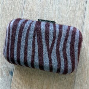 Kirna Zabete Burgundy and Gray Striped Clutch never used brand
